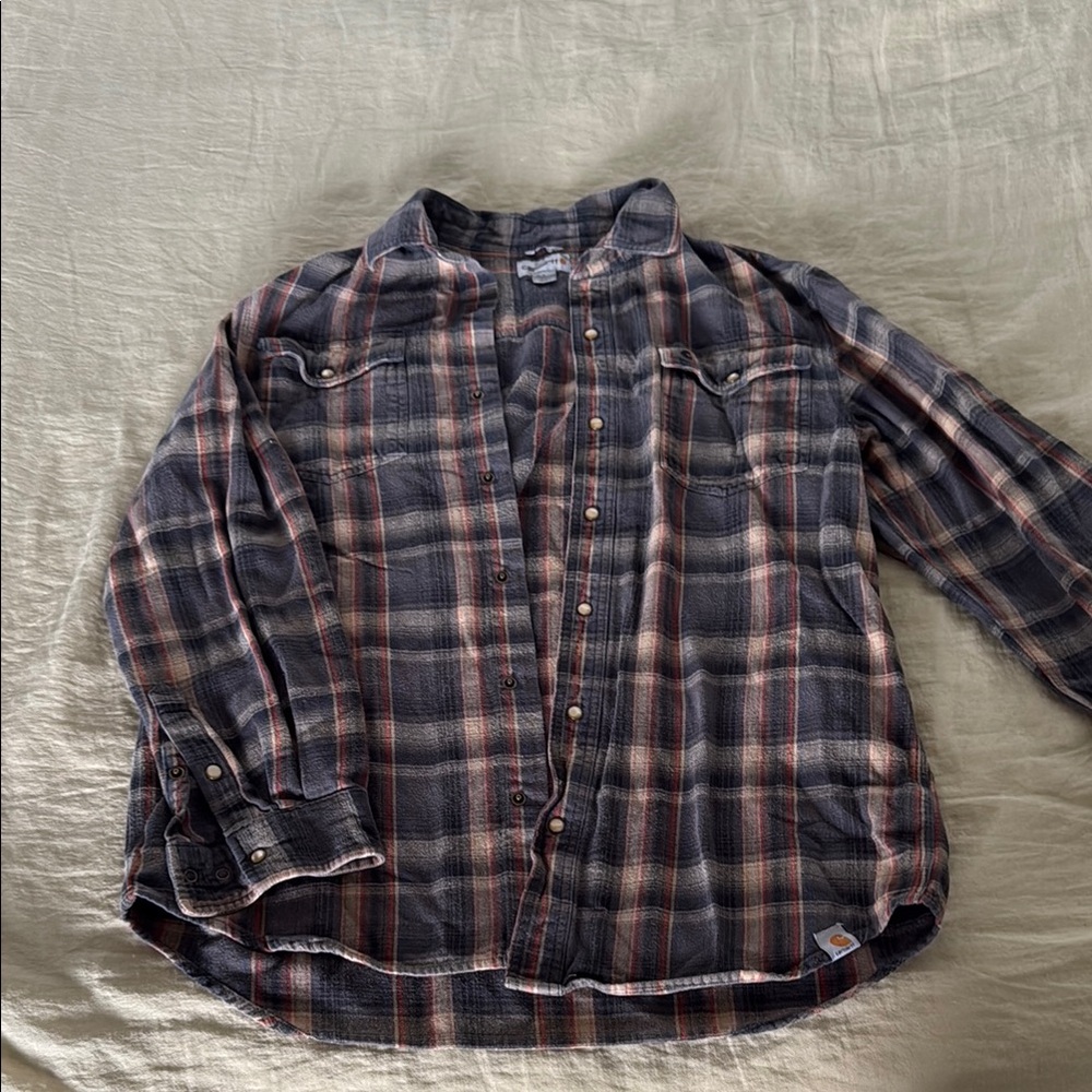Carhartt Blue and Red Casual Button Down Shirt